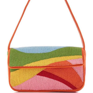Bolso de hombro artesanal con cuentas de colores abstractas y onduladas para mujer, bolso de fiesta vibrante con cuentas de semillas, bolso de mano con solapa para la noche, al mejor precio. - Product Image 1
