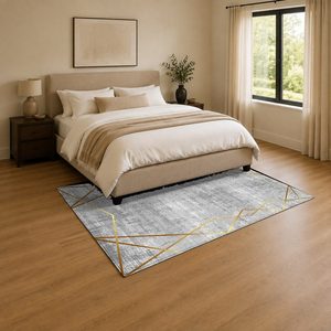 Tapis de salon en chenille gris argenté moderne abstrait imprimé numériquement, lavable en machine, antidérapant, vente en gros RUGS DEPOT LXDP-0342 - Product Image 3