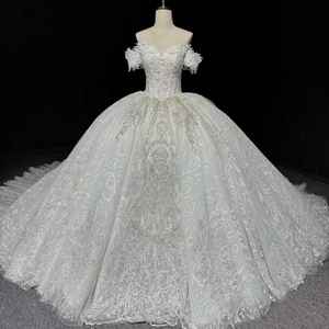 Robe de mariée de luxe Jancember MN308 en dentelle, épaules dénudées, avec plumes, style robe de bal, pour <span class=keywords><strong>mariage</strong></span> romantique à l'église - Product Image 1