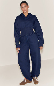 เสื้อฮู้ดครอปซิปเต็มตัวสำหรับผู้หญิง ผ้าฟลีซเนื้อนุ่ม ทรงหลวม แขนยาว สีพื้น ผลิตเสื้อผ้าขายส่ง - Product Image 5