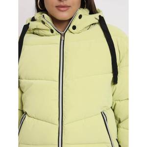 Doudoune brodée florale pour femme verte avec capuche en coton tissé tricoté hiver automne saison taille libre pour l'Inde - Product Image 3