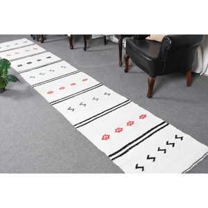 Turkish <b>Runner</b> <b>Rug</b>, 2.2x12.7 ft Vintage <b>Rug</b>, White Kilim Wool <b>Rug</b> - Product Image 1