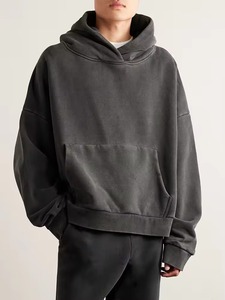 2025 personnalisé Vintage pierre lavé 100% coton hommes Boxy goutte épaule sweats à capuche de haute qualité solide uni teint hiver Streetwear - Product Image 5