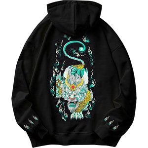 เสื้อฮู้ดแบบสวมหัวคอตตอนฟลีซสำหรับผู้ชายเสื้อมีฮู้ดสีดำพิมพ์ลายโลโก้ที่กำหนดเอง - Product Image 2