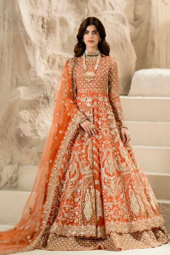 orange bridal dress HELIANTHUS in orange can even be worn on Walima/Baraat ceremonies Custom-made Orange Lace Applique Butterfly