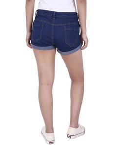 Pantalones cortos de mezclilla lavados de cintura alta para mujer-Cintura elástica transpirable suave Estilo deportivo Comodidad diaria - Product Image 6