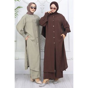 Ensemble décontracté marron café sans manches boutonné, tunique et short en crêpe 2 pièces pour l'été, hauts sans col à coupe courte - Product Image 5