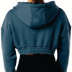 Sudadera con capucha y cordón de algodón para mujer con logotipo personalizado para yoga, Sudadera corta informal para entrenamiento activo, tejido polar - Product Image 6