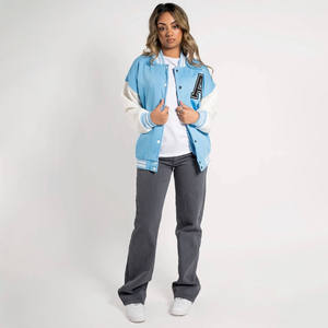 Chaqueta Universitaria Personalizada para Mujer, Chaqueta Bomber de Béisbol de Manga Larga con Hombros Caídos, Chaquetas Casuales de Estilo Urbano - Product Image 5