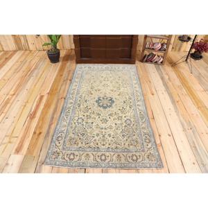 Tapis d'appoint vintage 3,37x5,7 pieds, tapis persan en laine bleu turc - Product Image 1