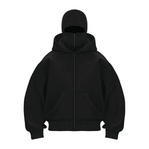 100% coton Logo personnalisé broderie Double capuche Ninja pull cagoule sweats à capuche pour homme fermeture éclair complète thermique hommes sweats - Product Image 5
