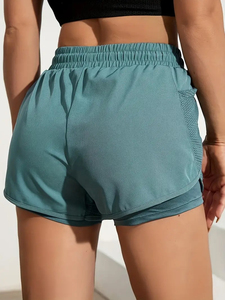 Short sportif pour femme 100% coton taille moyenne avec poche cachée dans la doublure Lay Respirant Plain Dyed - Product Image 4