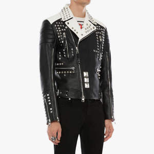 Veste en cuir de vache véritable à clous, unisexe, coupe ample, réversible, fermeture éclair, coupe-vent, imprimée, tailles XS à XL, service OEM disponible - Product Image 4