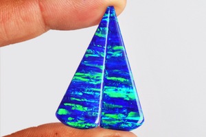 Par de Ópalos de Fuego Multicolor Hechos a Mano, Forma Trillón, 6 CTW, Cabujón de 35x12x1.5mm, para Fabricación de Joyas, Gema - Product Image 3