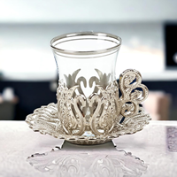 Service à thé et café turc en argent et or, avec soucoupe à bulles, emballage personnalisé, faible MOQ, fait main, luxe, écologique, cadeau