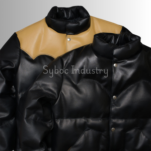 Chaqueta acolchada de cuero negro para hombre de grano superior genuino Napa cuero ecológico nuevo estilo acolchado Parka chaqueta acolchada de cuero - Product Image 2