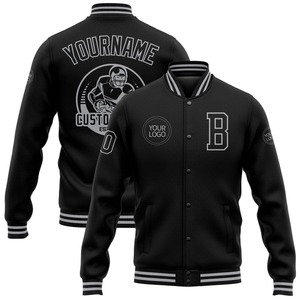 Blouson aviateur personnalisé noir et gris veste Letterman Varsity Full-Snap coupe-vent veste universitaire Streetwear vintage pour hommes - Product Image 1