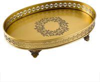 Plateau en métal en laiton avec poignées florales Ensembles d'ustensiles de cuisine antiques en laiton Assiette de mariage Vaisselle Fabricant en gros Fournisseur
