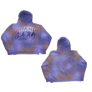 2025 bolsillos de canguro pulóver ajuste suelto lavado ácido sudaderas con capucha mujeres logotipo personalizado de gran tamaño 100% algodón Streetwear sudaderas con capucha de algodón - Product Image 3