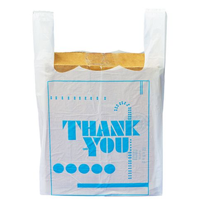 Bolsas de compras de plástico transparente con logotipo personalizado con asas, proveedor de diseño de camisetas de agradecimiento para uso alimentario en supermercados - Product Image 2
