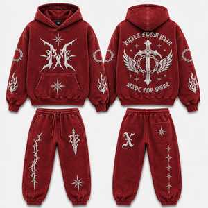 Survêtement d'hiver respirant brodé Croix Céleste, design gothique divin, style Hip Hop, polaire 2 en 1, uni, unisexe - Product Image 3
