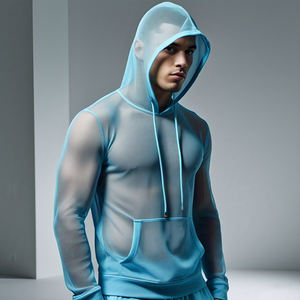 เสื้อมีฮู้ดผ้าตาข่ายโปร่งสวมหัวสำหรับผู้ชายเสื้อมีฮู้ดผ้าบางเนื้อบางสำหรับออกกำลังกายเล่นฟิตเนสเสื้อแฟชั่น - Product Image 1