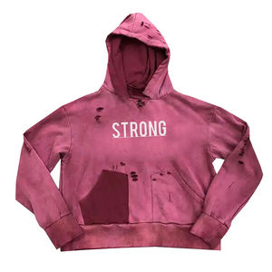 Pull à capuche rose personnalisé lavé à l'acide pour hommes surdimensionné Vintage en détresse éponge française brodé Streetwear poids lourd vierge - Product Image 5
