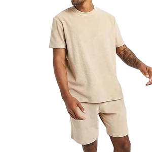 Ensemble décontracté d'été pour hommes en tissu éponge uni, T-shirt à manches courtes 100 % coton séchage rapide, ensemble 2 pièces pour hommes 2026 - Product Image 4