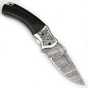 Venta al por mayor personalizado OEM ODM cubertería fábrica Damasco acero punto de caída plegable bolsillo Camping supervivencia cuchillo cuerno mango 1 año - Product Image 2