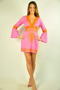 2019 New Arrival Bohemian Style Wool Chain Stitch <b>Embroidered</b> Beach Sun Dress Deep V Neck Long Sexy Plus Size <b>Tunic</b> Lace Natural - Product Image 6