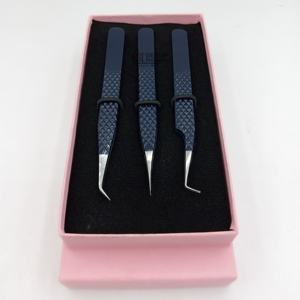 แหนบต่อขนตาแบบมืออาชีพ 45 90 องศา สแตนเลสสตีล ป้องกันไฟฟ้าสถิต ทนทาน ขนาด 10 มม. รับทำโลโก้ ผงสีมิดไนท์ - Product Image 1