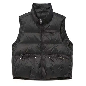 Veste matelassée d'hiver noire à fermeture éclair pour hommes style punk personnalisée mélange de cachemire avec capuche à col montant amovible - Product Image 1