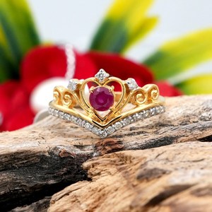 Ruby Zircon 925 Sterling Silver 14K Gold Plated Crown <b>Ring</b> July Birthstone Promise <b>Ring</b> - Product Image 2