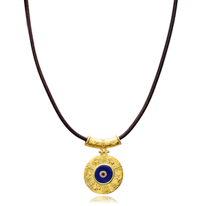 Cuir rond 22K Vintage Eye Design Collier Charme En Gros Turc Fabriqué À La Main 925 Bijoux En Argent Sterling - Product Image 1