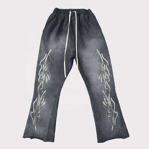 2025 pas cher prix personnalisé hommes pantalon évasé 100% coton éponge ourlet brut bord coupé soleil délavé à l'acide Flare cordon homme pantalon - Product Image 5