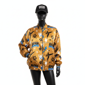 Chaqueta de Satén para Mujer, Tela Lisa Dorada, Impresión por Sublimación en Toda la Superficie, Mezcla de Colores, Paneles de Manga con Logotipo Personalizado, Chaquetas de Satén para Mujer - Product Image 6