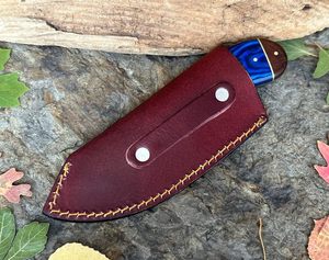 Couteau de chasse à lame fixe en acier Damas avec crochet à viande, support OEM, étui en cuir, garantie 3 ans, qualité industrielle pour l'extérieur - Product Image 4