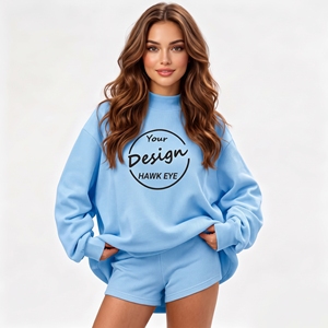 Sudadera de cuello alto reversible extragrande para mujer con logo personalizado, estampada vintage, de algodón, con hombros caídos - Product Image 1