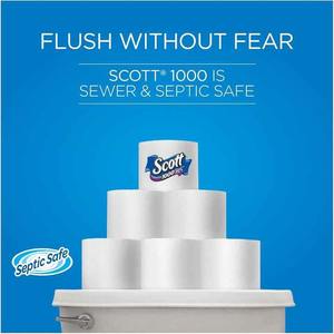 Scott 1000 Sheets Per <b>Roll</b> <b>Toilet</b> Paper, 20 <b>Rolls</b>, Sewer-Safe, Septic-Safe, 1-Ply Bath Tissue, America's Longest Lasting <b>Roll</b> - Product Image 3