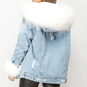 Vente en gros Veste matelassée classique à col en fourrure ample pour femmes Veste en jean épaisse décontractée à manches longues style rue Style hiver - Product Image 2