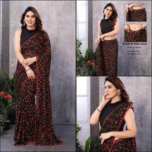 Sari traditionnel prêt-à-porter en soie géorgette lourde Dhwaja Export avec blouse Banglori et dentelle - Product Image 5