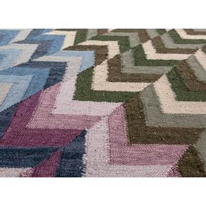 Tapis de grande surface en laine et viscose à tissage plat à carreaux bleus 9x12 pour la décoration de la maison, du salon et du couloir - Modèle ADWV-13085 - Product Image 3