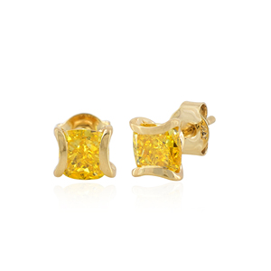 Boucles d'oreilles en or massif 14 carats avec diamant jaune de 2,11 carats cultivé en laboratoire, taille hexagonale, certifiées IGI, bijoux de luxe - Product Image 1