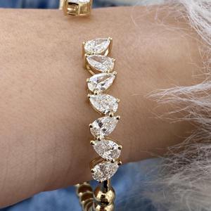 Antique IGI Certified Pear Cut VVS Lab Grown Diamond Yellow Gold Plated 925 Sterling Silver <b>Ball</b> <b>Bracelet</b> Fine Jewelry For Women - Product Image 3