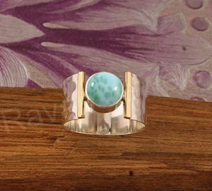 Larimar Natural redondo 10mm sólido 925 plata esterlina martillado textura boda fiesta desgaste anillo para mujer eternidad Vermeil joyería - Product Image 4