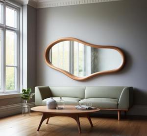 Miroir mural en verre Art Déco asymétrique minimaliste, artisanal, léger, écologique, décoration d'intérieur à prix avantageux - Product Image 1