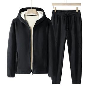 Conjunto Deportivo Unisex de Invierno para Hombre, Talla Grande, con Capucha, de Forro Polar, 2 Piezas, Informal, Chaqueta y Pantalones, Tejido Grueso - Product Image 2