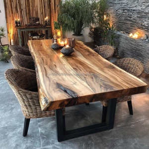 Table à manger carrée en bois massif KALATRI, style industriel moderne, écologique, avec pieds en métal, pour hôtel, villa, cuisine, 6 places - Product Image 2