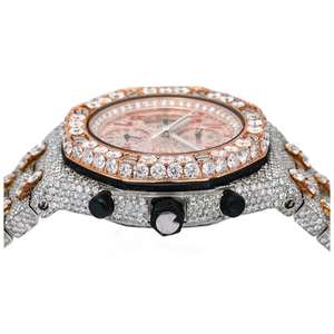 นาฬิกาโครโนกราฟสไตล์ฮิปฮอปสุดหรู ประดับเพชรโมอิสซาไนต์บนหน้าปัดกระจก ตัวเรือนสแตนเลสสตีล สำหรับผู้ชายและผู้หญิง - Product Image 3