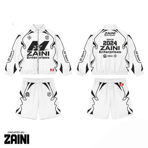 Premium 110 GSM Polyester Taslon Windbreaker Short <b>Set</b> White Black Panel Custom Logo Sportswear - Product Image 1